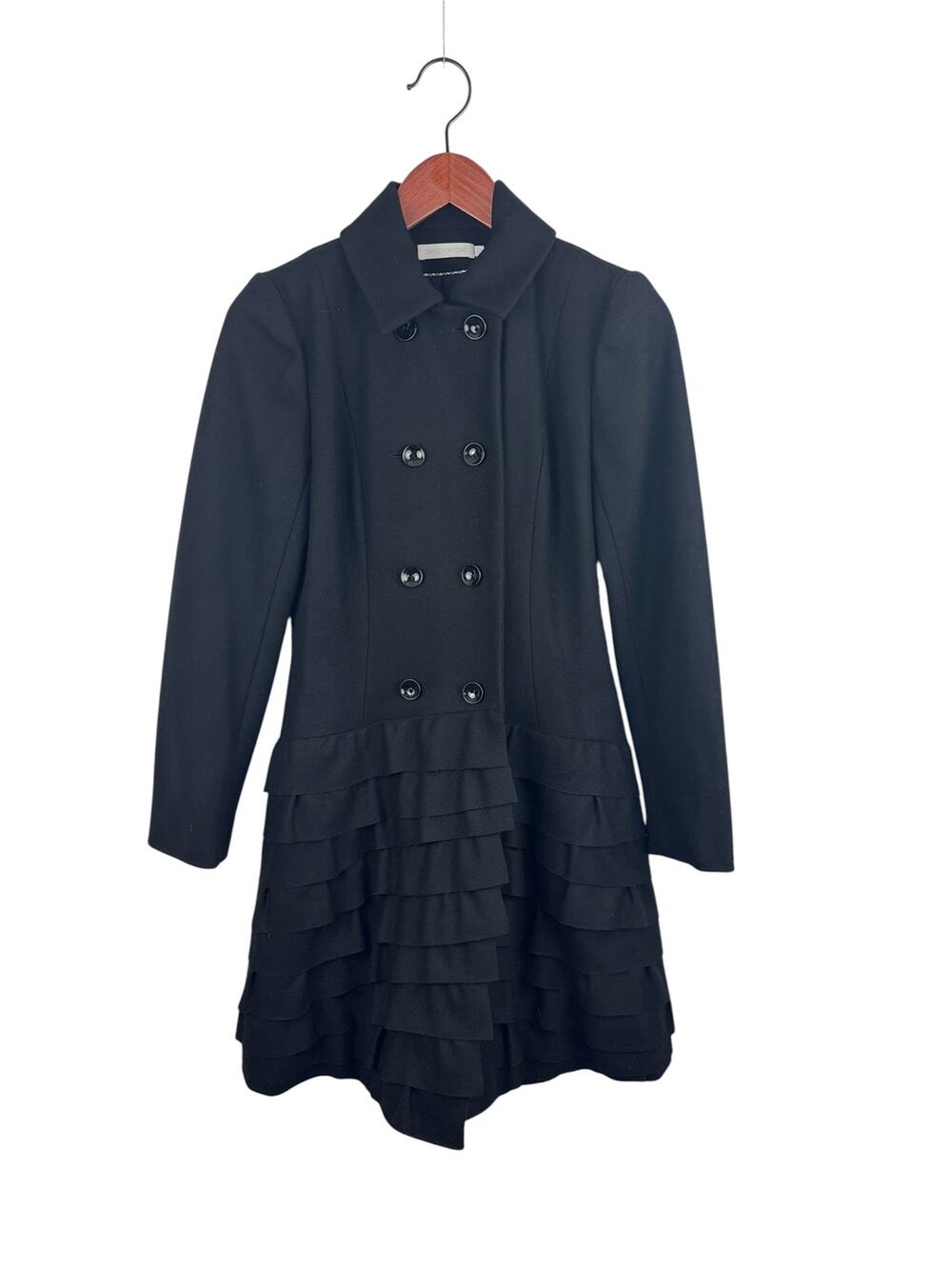 Anne Fontaine Wool Ruffle Pea Coat